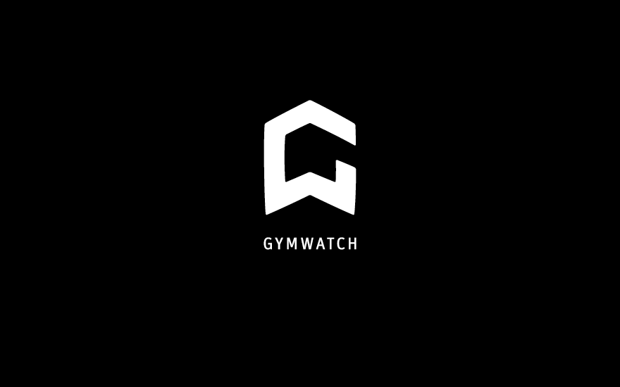 Gymwatch Logo Wort- und Bildmarke in weiß auf schwarzem Grund
